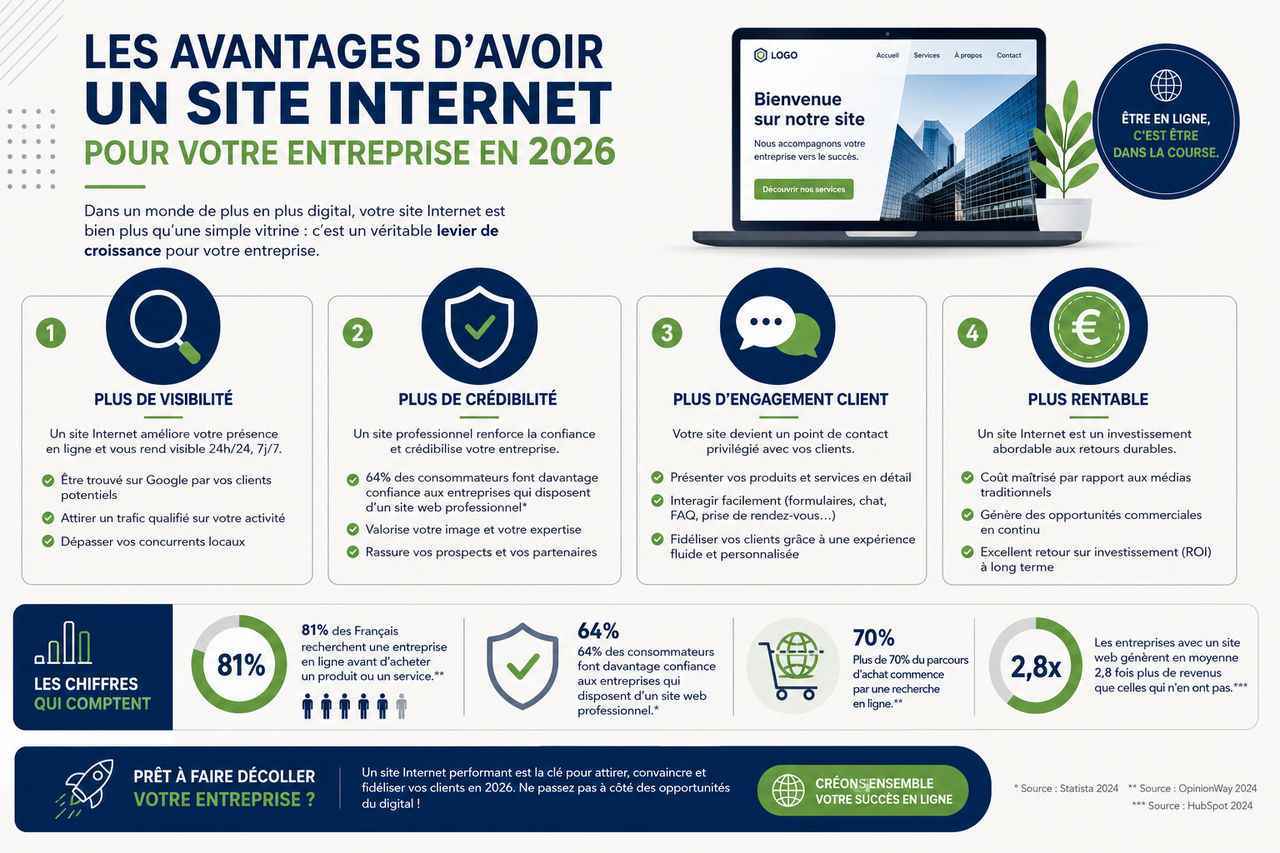 Les avantages d'avoir un site Internet pour votre entreprise. Découvrez comment un site web peut booster votre visibilité, crédibilité et engagement client