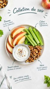 Une collation légère et saine à base de pomme, céleri et noix pour le soir