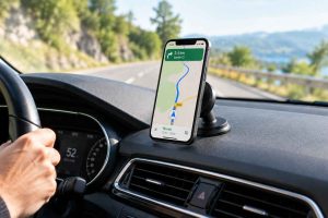 Un support voiture magnétique permet d'utiliser son smartphone en mains libres au volant, pour plus de sécurité sur la route